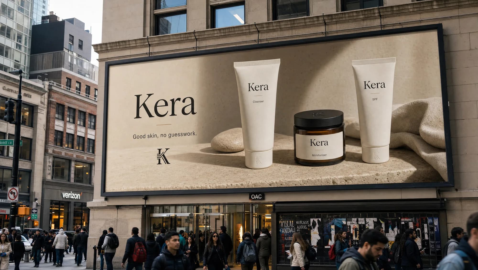 Kera out-of-home billboard in the calm, warm brand world.